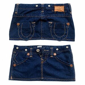 True Religion Dark Blue Denim Mini Skirt with Contrast Stitching